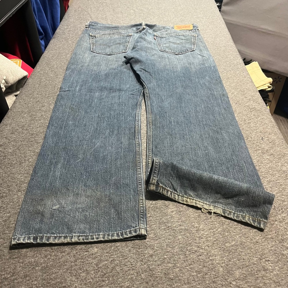 Levis 569 Loose Straight Leg Jeans Mens 36x32 Blue Faded Distressed Denim